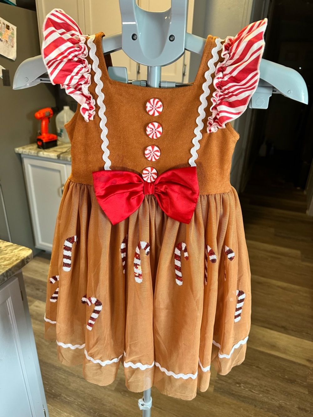 Gingerbread Candy Cane Girls Costume Dress - Red & Brown